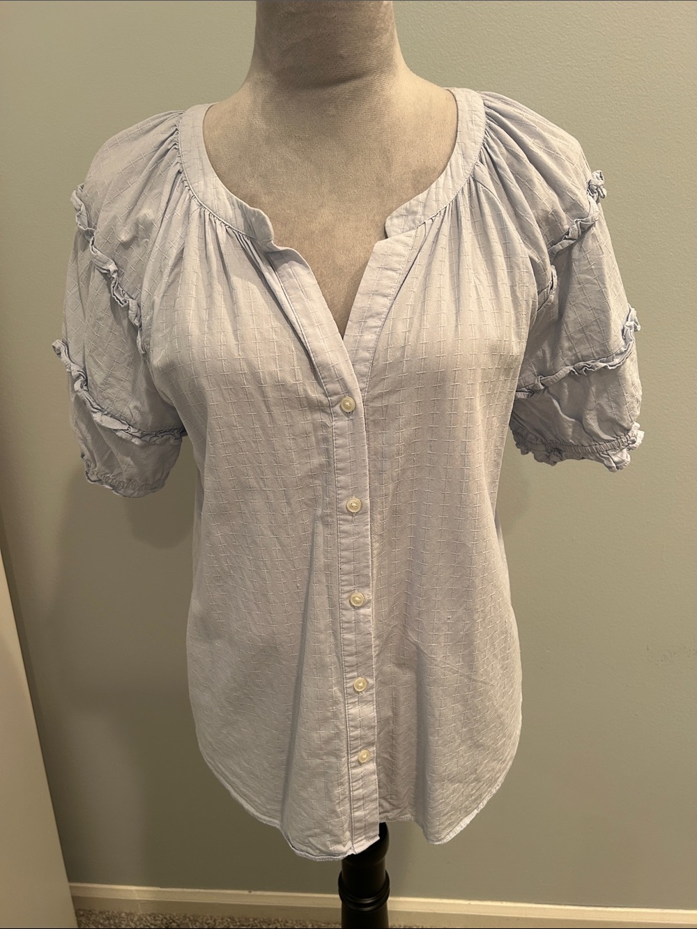 Ann Taylor Button Front Short Sleeve Top with Ruffled Sleeves